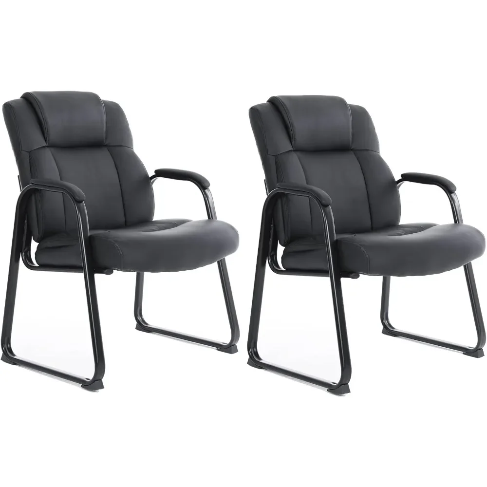 Big & Tall 400 lb. Guest Chair, Leather Reception Chairs with Sled Base and Padded Arm Rest for Waiting Room Office Home