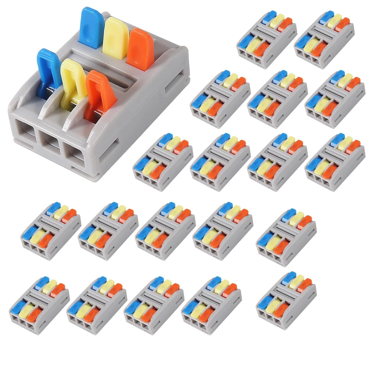 20 Stück Mini-Schnellhebel-Drahtverbinder 1 in 1 Out 2 in 2 Out 3 in 3 Out elektrische Draht-Stoßspleiß-Inline-Anschlüsse