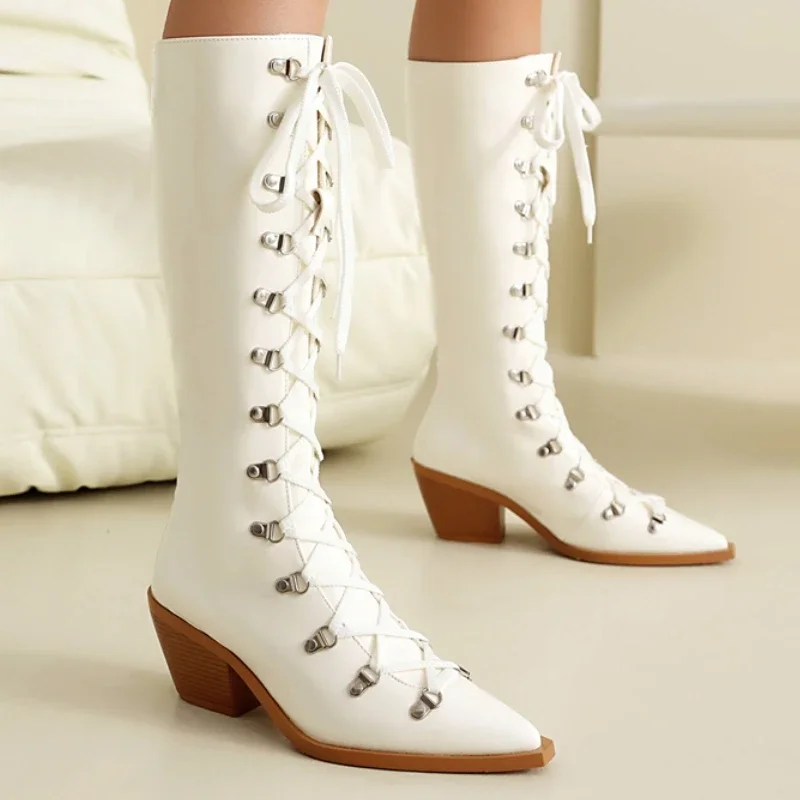 

Black Women's Knee High Boots New 2025 Winter Shoes White Riding Boot Wedge Heels Party Dance Shoes Lady Big Size 45 2026 New