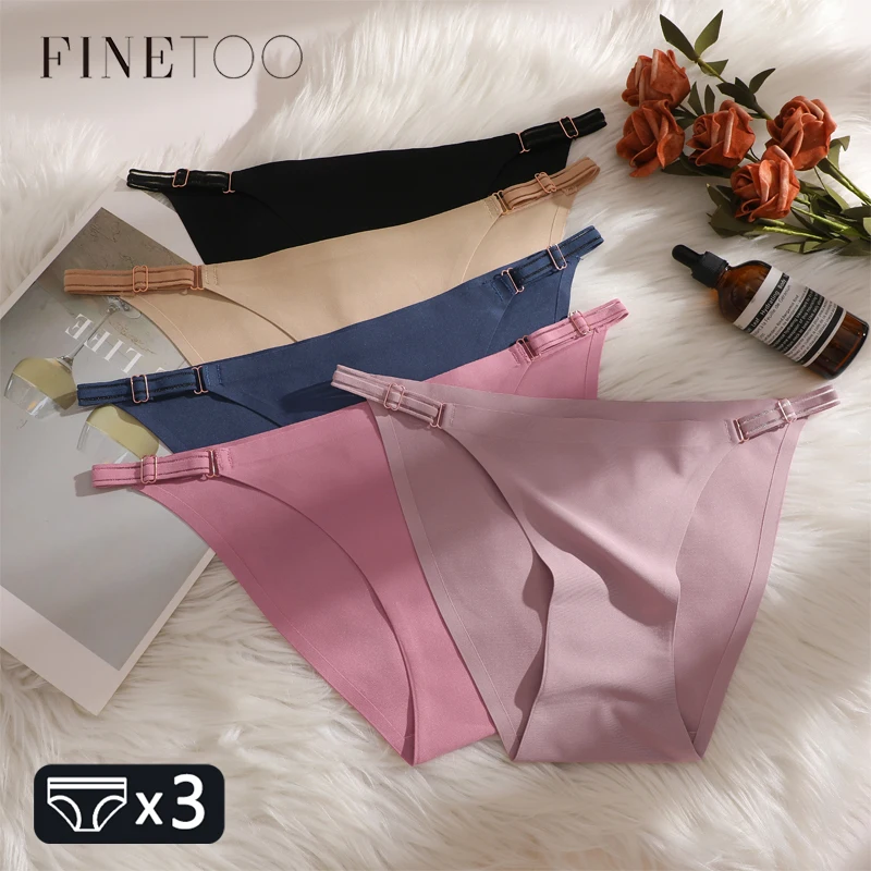 FINETOO 3Pcs/set Seamless Ice Silk Underwear for Women Sexy Hollow Out Adjustable Waist Briefs Ladies High Stretch Lingerie S-XL