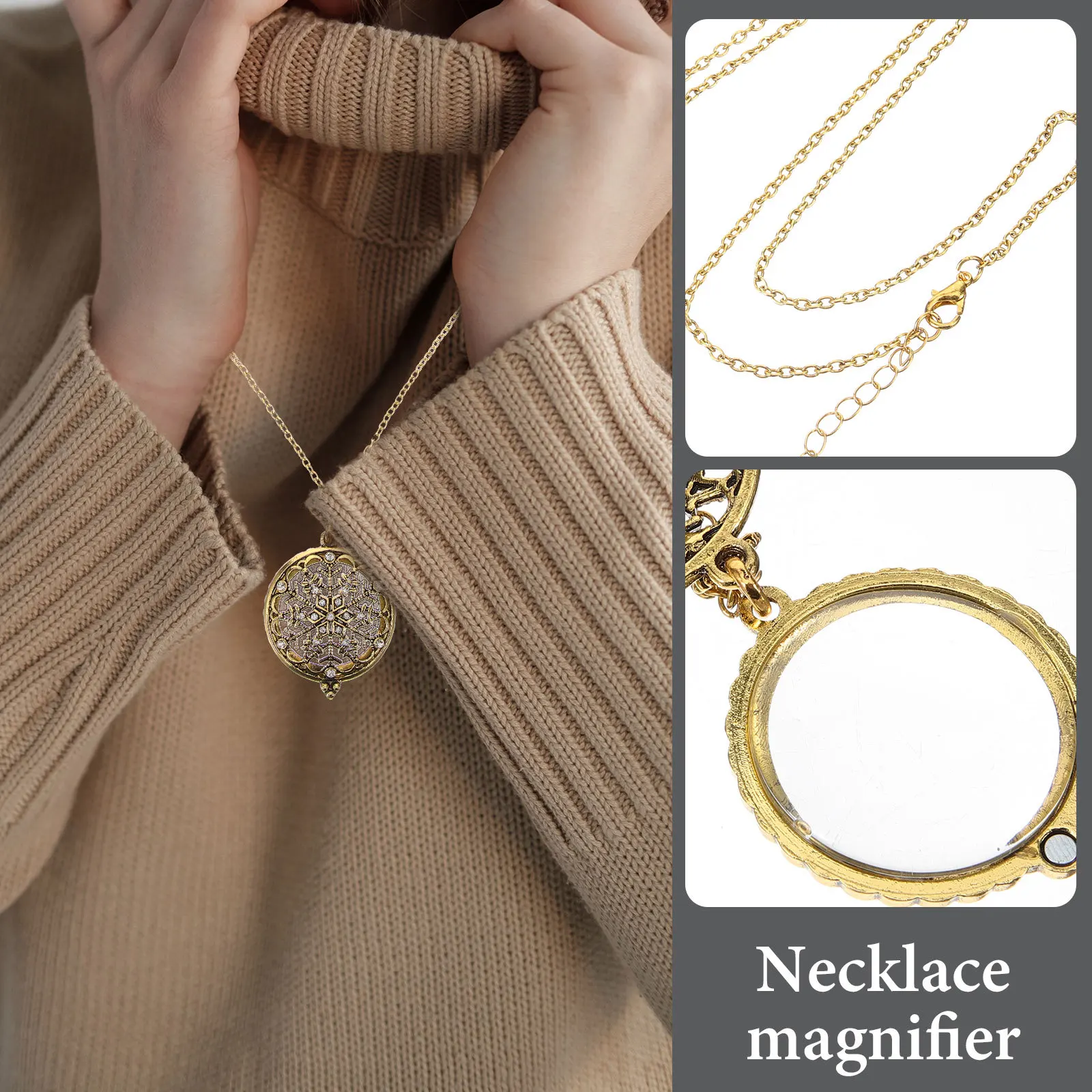 

Magnifying Glass Pendant Necklace For Women Vintage Reading Magnifier Long Sweater Chain Jewelry Gift Decorative Charm