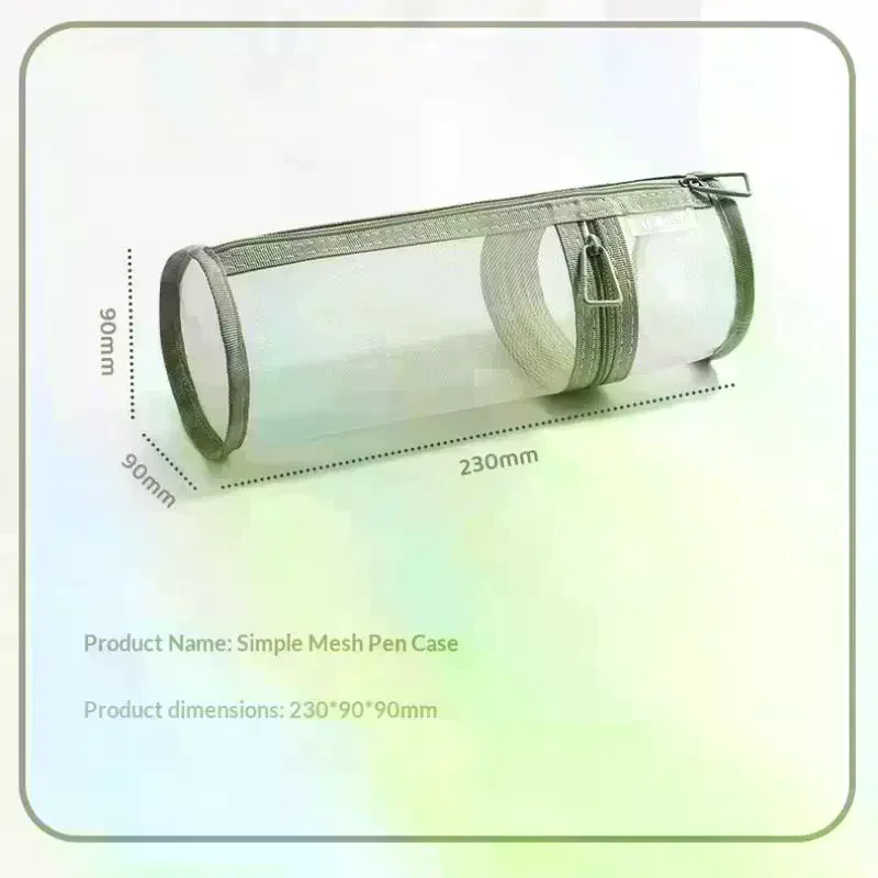 Minimalist Transparent Mesh Pencil Case Large Capacity Flip-Top Solid Color Pen Holder Students Portable Stationery Storage Bag