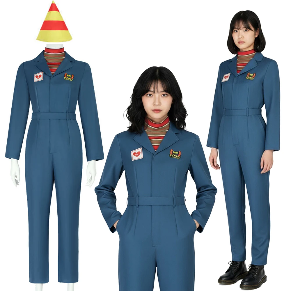 

Anya Cosplay Costume Horror Game Character Costume Outfit Jumpsuit Uniform with Belt Women's Navy Blue Winter Halloween Clothing