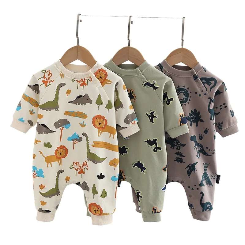 

2025 Spring Baby Jumpsuit Cartoon Dinosaur Print Baby Clothes Bodysuits One-Pieces Baby Cotton Cute Crawling Clothes