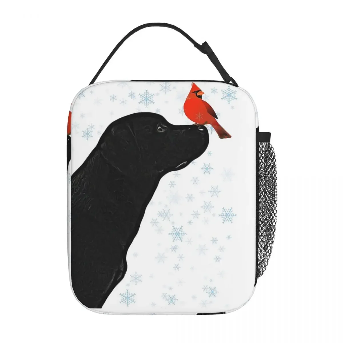 Black Labrador Christmas And Cardinal Bird Insulated Lunch Bag for Women Office Cooler Thermal Food Box Tote Lunch Boxes