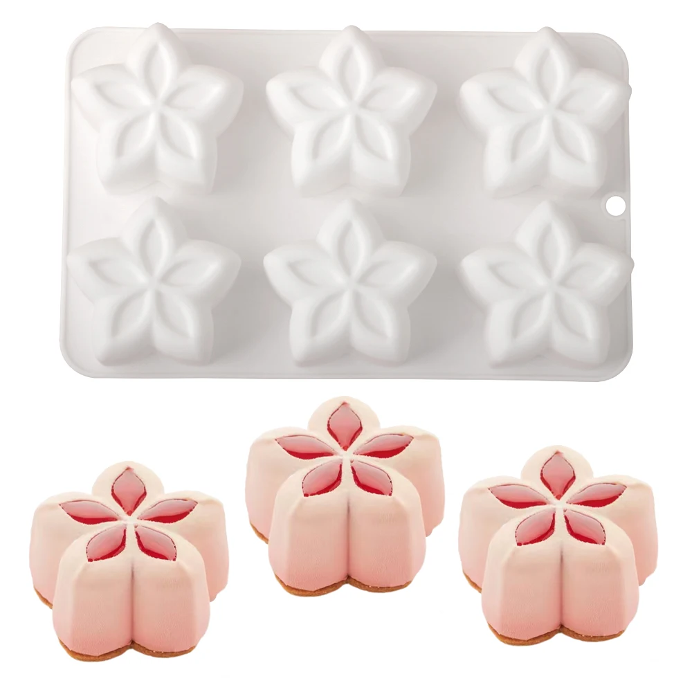 6-Hohl-Silikonform mit fünfzackigen Blumen, Mousse-Kuchen, Schokolade, Pudding, Dessertform und Backform für französisches Gebäck