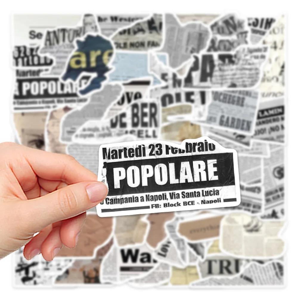 52PCS Vintage Newspaper Graffiti Stickers Aesthetic Cartoon Decals for Laptop Luggage Skateboard Phone Guitar Car Kids
