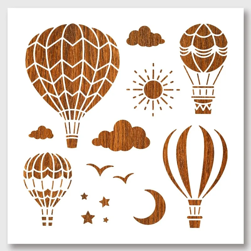 

1pc Hot Air Balloon Stencil Reusable Plastic Stencils Square DIY Craft and Painting Wall Stencils 11.8×11.8 Inch for Painting
