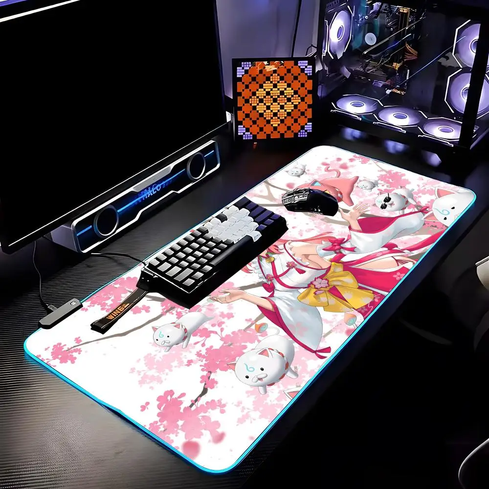 

Hololive Sakura Miko Mouse Pad RGB HD Mousepad Pad Rug Desk Mat Computer Gaming PC Accessories Rubber Keyboard LED Mats
