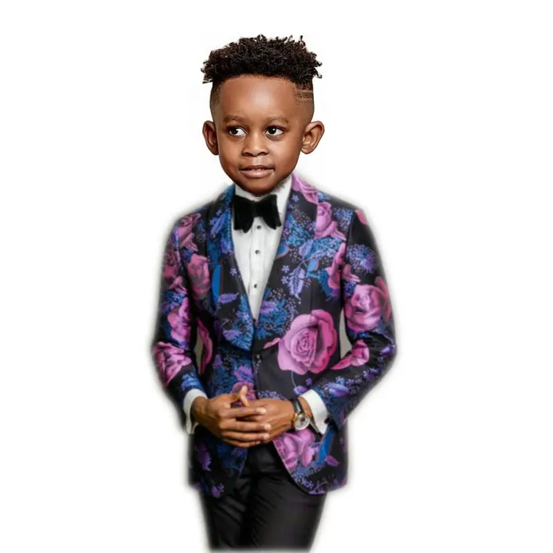 Purple Floral Suit for Boys Wedding Tuxedo Italian Style Jacket Pants 2 Piece Kids Fashion Party Dress Slim Fit Child Clothes