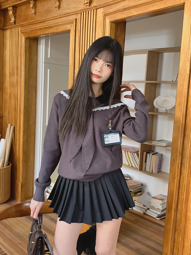 

Вязаный свитер с отстегивающимся воротником-шарфом Ice Cr And We College Sle Color Blo, осенне-зимний, приталенный, с эффектом стройности