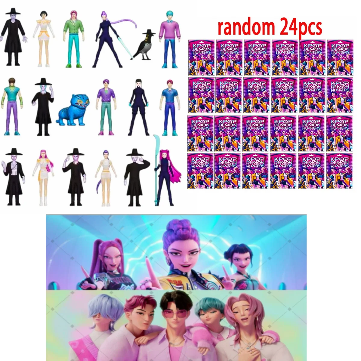 24pcs Kpop Demon Hunters Blind Box Mystery Box Collection Tiger Statue Desk Decoration Dolls Children Toys Halloween Gifts