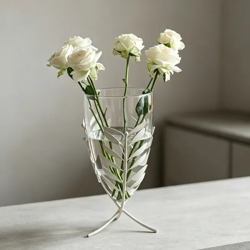 Modern Transparent Glass Vase Olive Branch Design Home Decor Living Room TV Cabinet Flower Arrangement High End Art