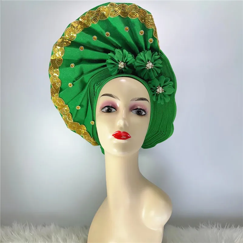 9352 African Turban Hat Stylish Gele Gemstone Headpiece, Perfect Amazon.com: Nigerian headwear African headscarf,Auto Gele  main image 3