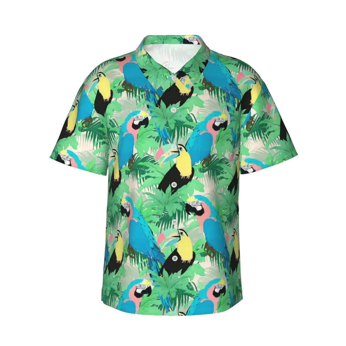 Tropical Birds Vacation Shirt Green Leaf Print Hawaiian Casual Shirts Men Loose Blouses Short Sleeve Street Custom DIY Clothing