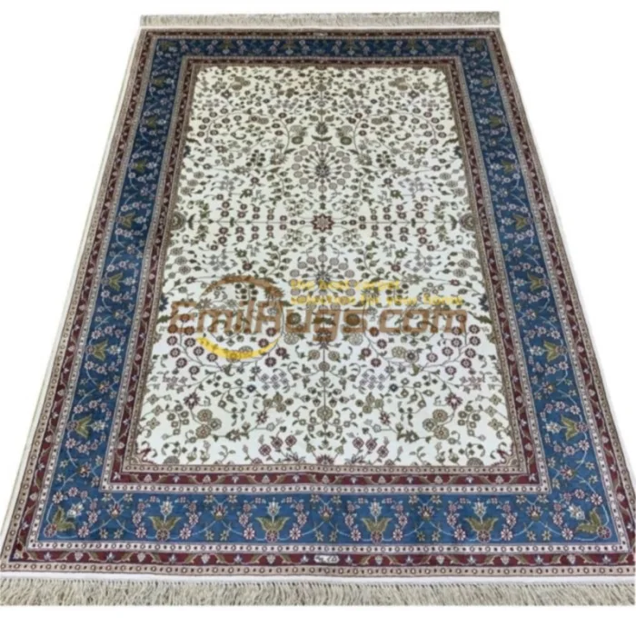 White Kashmir Silk Oriental Handmade Hand Knotted Persian Area Rug 