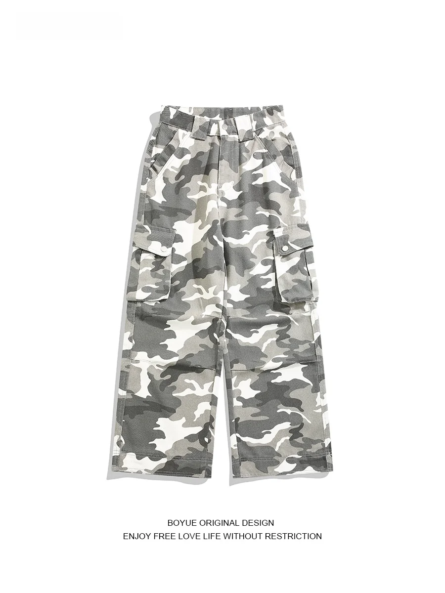 

Boyue American Sle Street Camouflage Work Pants Men's Wide Leg Jeans Multiple kets Tactical Hip Hop Casual Cotton Denim