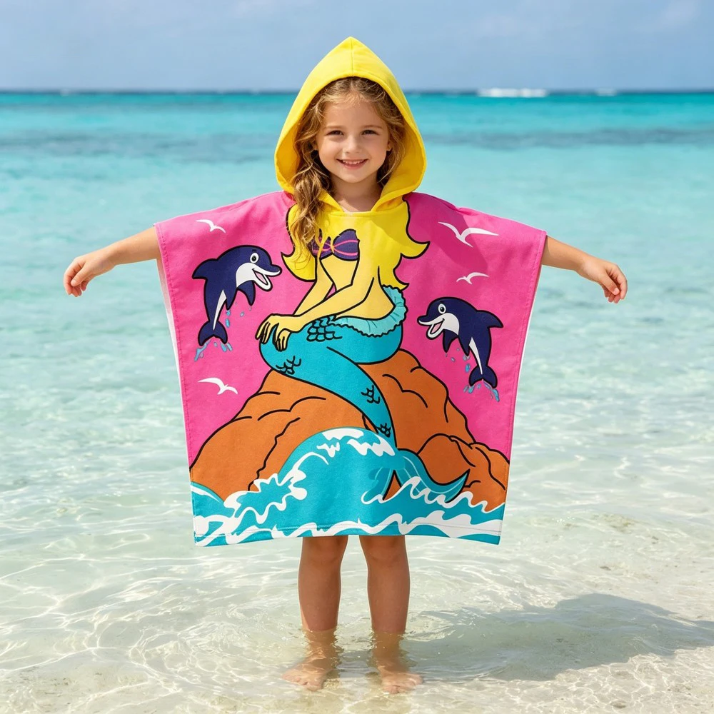 Boys Hooded Cape Bath Towel Girls Beach Towel Children's Surfing Cape Robe Absorbent Quick Dry Towel Perfect for Beach Pool Bath