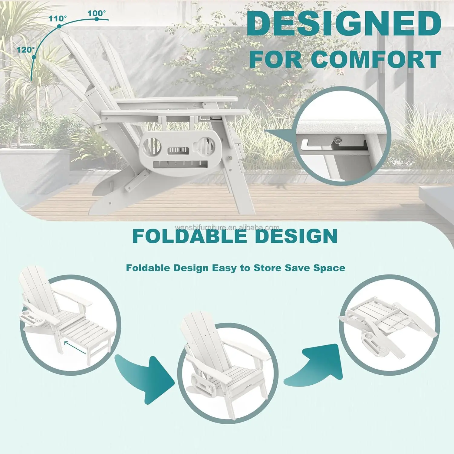 5-Level Adjustable Backrest Chair Adirondack Chair Plastic Outdoor Furniture Garden Beach Courtyard Chair