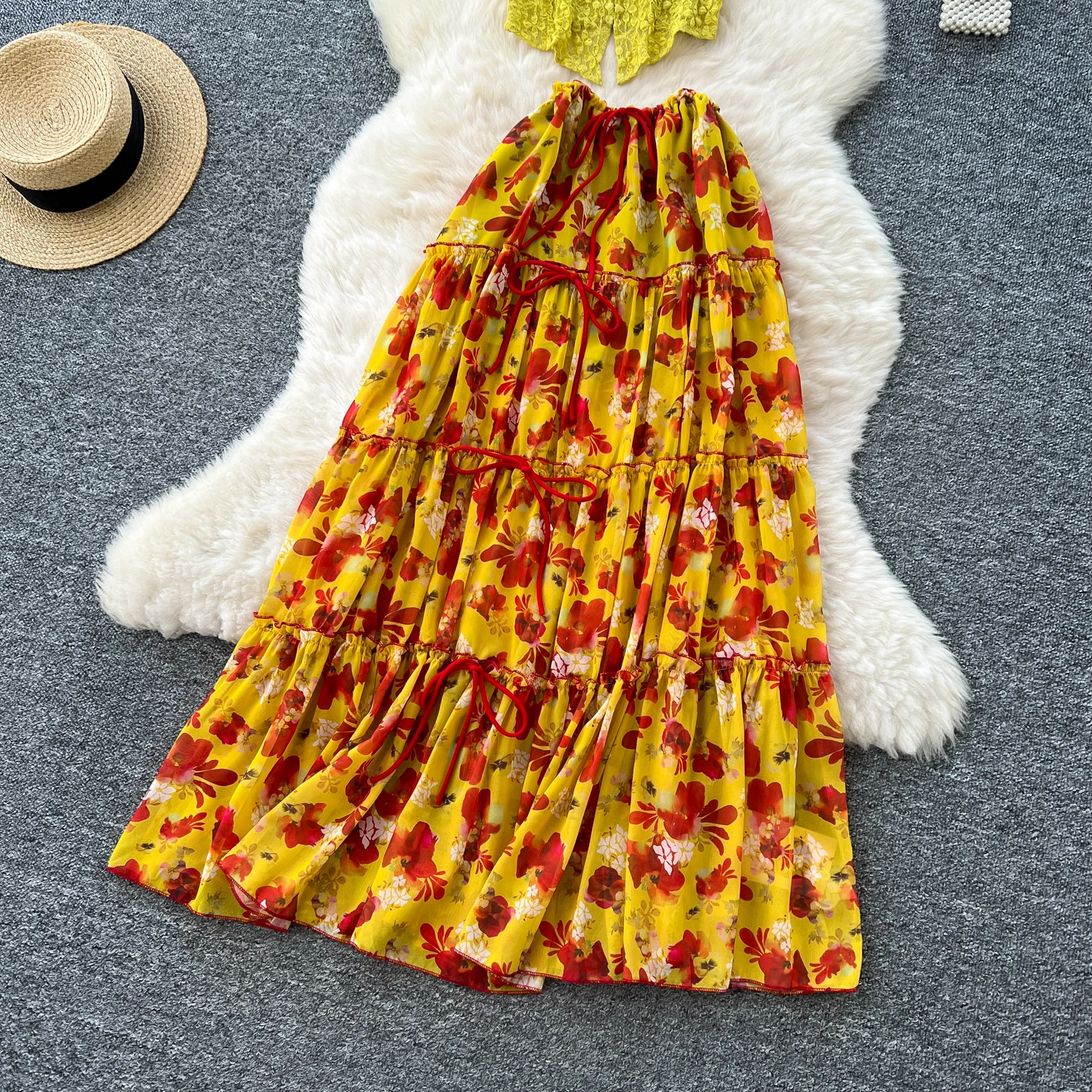 

Плиссированный костюм, женский летний свободный топ с градиентным цветным принтом, женский топ с высокой талией, комплект из двух предметов, верхняя юбка