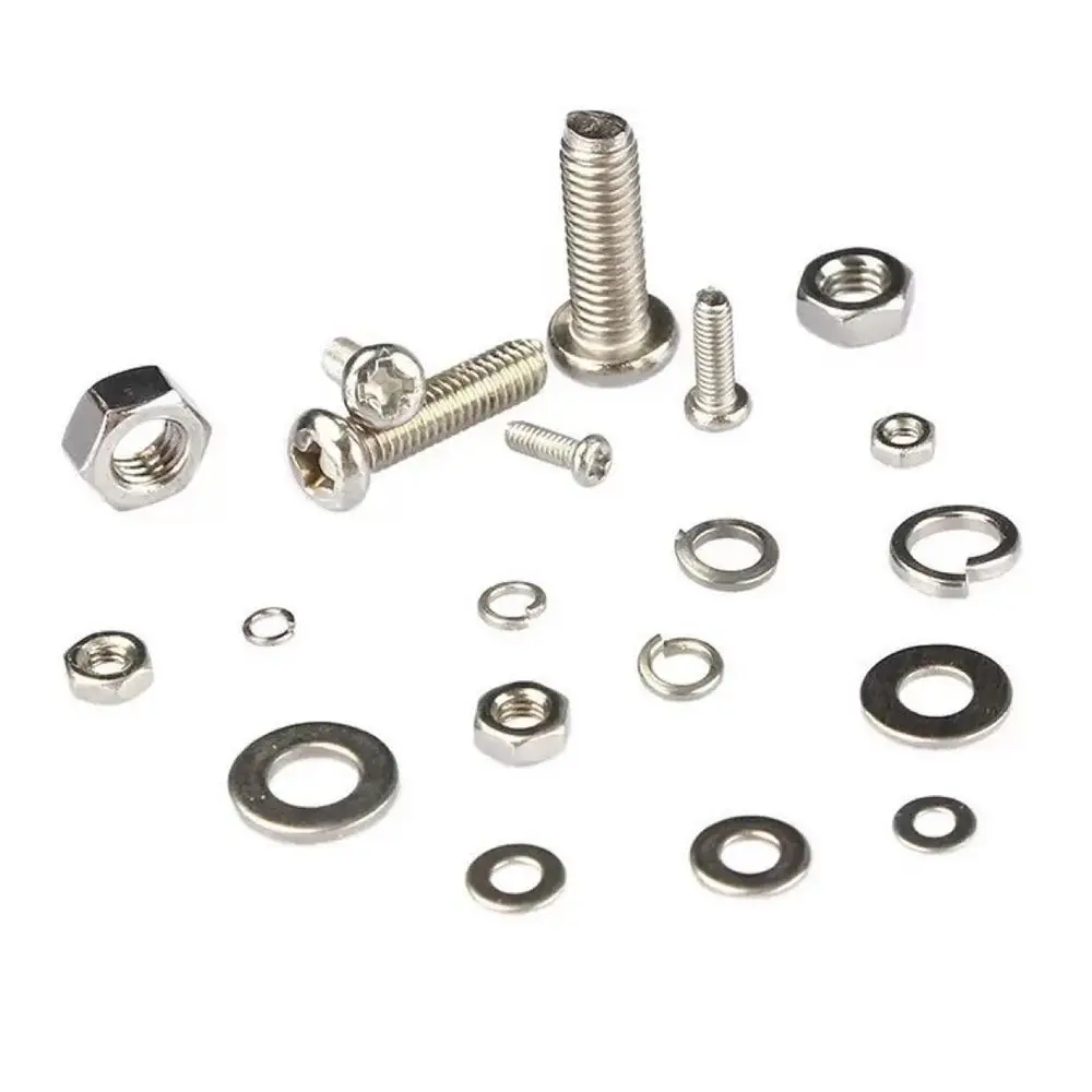 320 stks/doos Rvs Moeren Bouten Assortiment Kit Kruisvormige Ronde Kop Zilver Metic Moer en Bout Assortiment