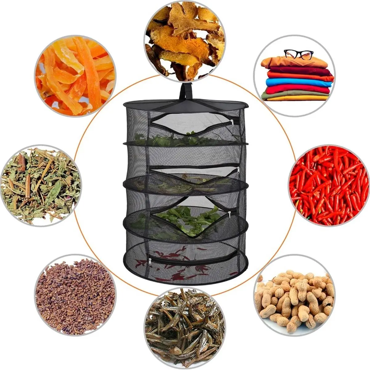 (A02R] 4-Layer Herb Drying Rack - Foldable Mesh Hanging Dryer Net for Socks, Flowers, Tea, Fruits, and Vegetables Drying, 1 Set