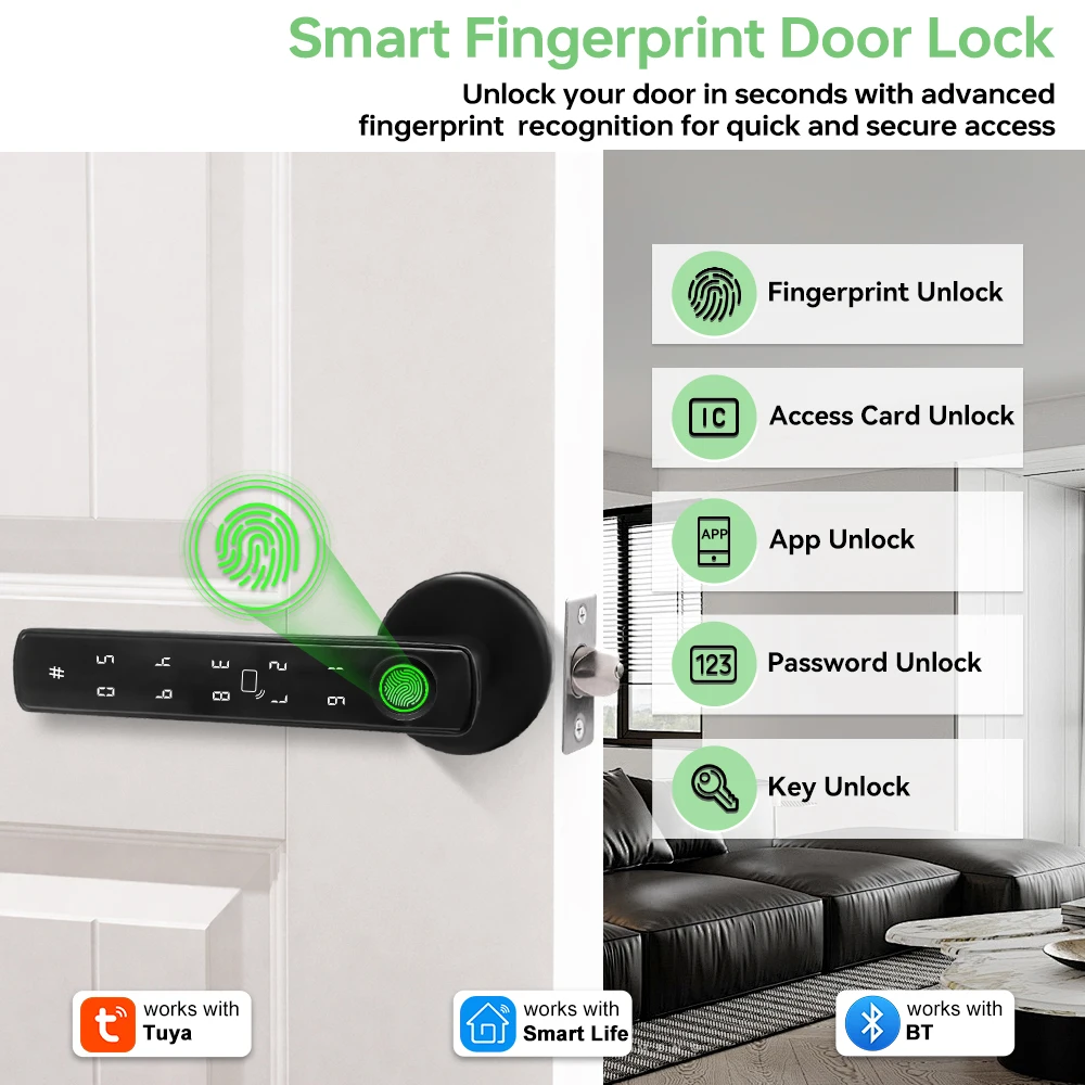 YFK 5-in-1 スマートドアロック：指紋認証、パスワー - Smart Lock Deadbolt Keypad Bluetooth のレビューと価格