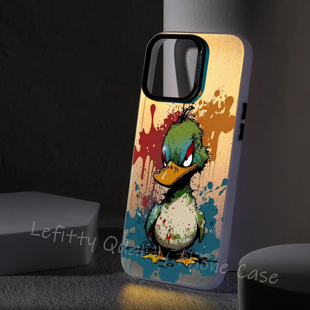 

Anger Rabbit Duck Phone Case Laser Metallic For IPhone 16 15 14 13 12 11 Pro Max Matte Aurora Multicolor Gradient Cover