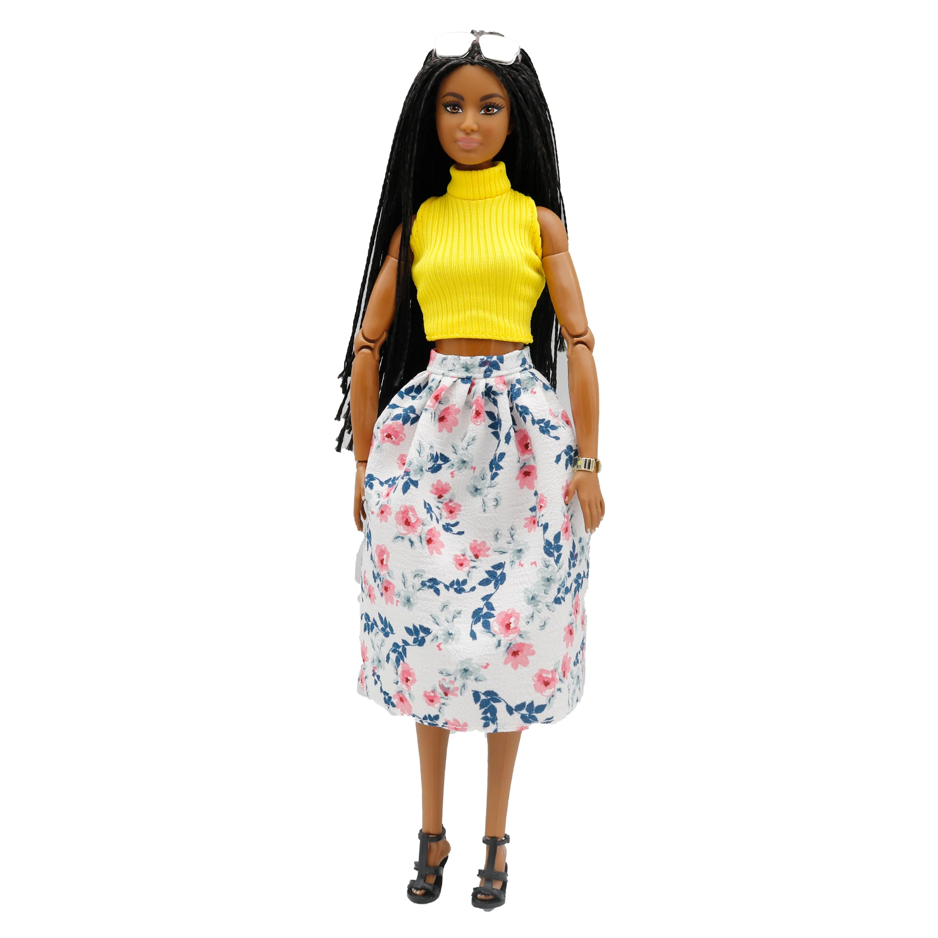 30cm 1/6 gestreifte Roll kragen weste Blumen kleid täglich tragen Accessoires Kleidung für Barbies Puppe