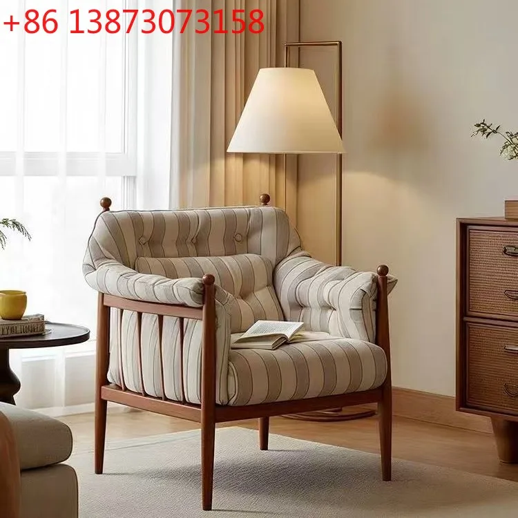 

Medieval single sofa chair size apartment household living room back design leisure fabric striped chair