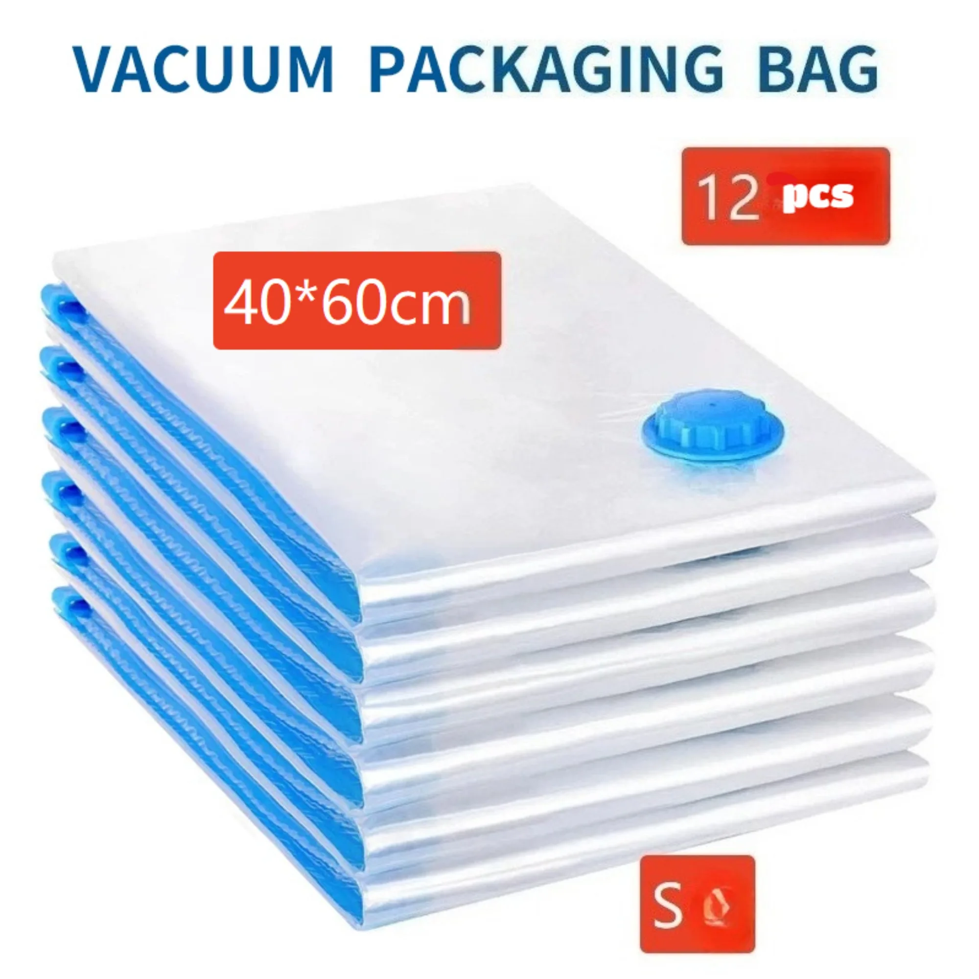 Confezione da 12 sacchi sottovuoto da 40x60 cm, sacchi trasparenti e resistenti per risparmiare spazio, dotati di valvola a sfera – riutilizzabili per vestiti, biancheria da letto e piumoni.
