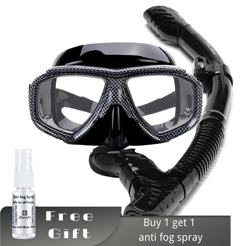 Myopia Diving Mask Snorkel Set with anti fog Spray for spearfishing gear swimming masks googles nearsighted lenses short-sighted