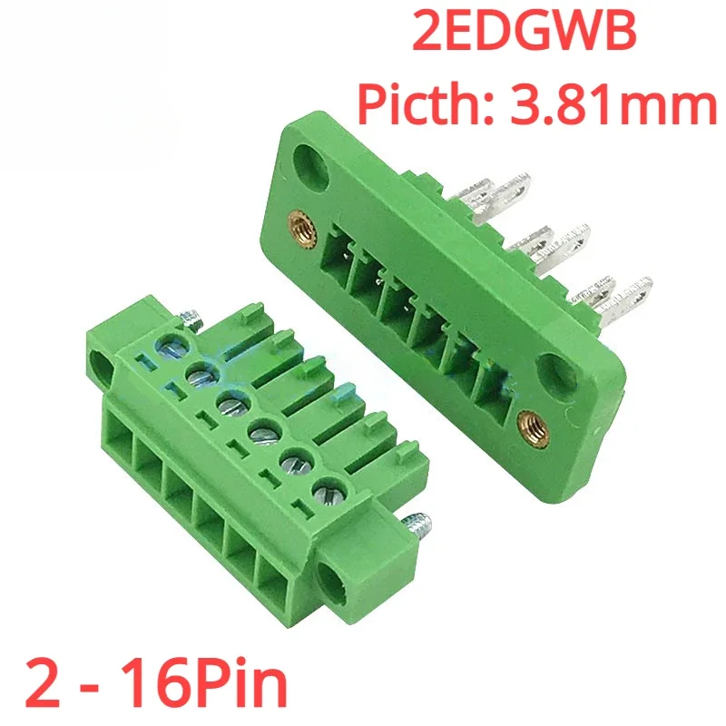 2Sets 2EDGWB 3.81mm Pitch Through Wall Plug in Terminal Blocks 15EDG 3.81MM 2/3/4/5/6/7/8/9/10/12pin Plug+Pin Header Socket Set