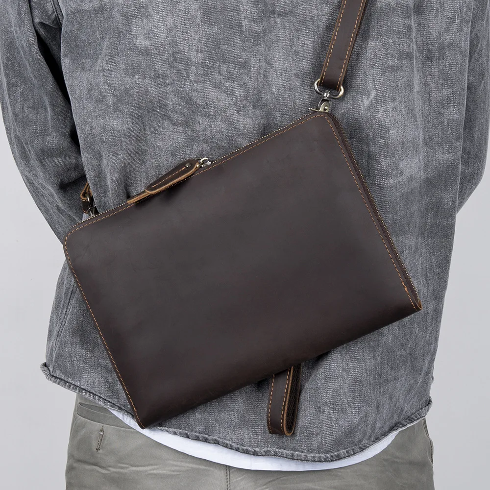 

Men's Multi-functional Messenger Bag: Crazy Horse Full-Grain Leather, Vintage Crossbody Bag Can be Used as a Briefcase Carryall