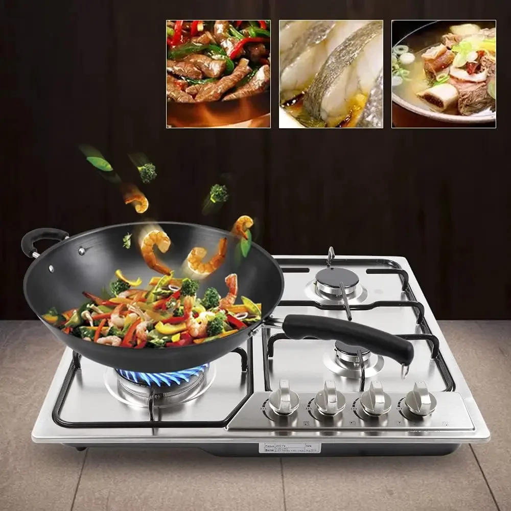 Burners Cooktop Built-In Stoves,Stainless Steel Natural Gas/LPG Gas Hob Conversion Kit,Stainless Steel Surface and Cast Iron Gra