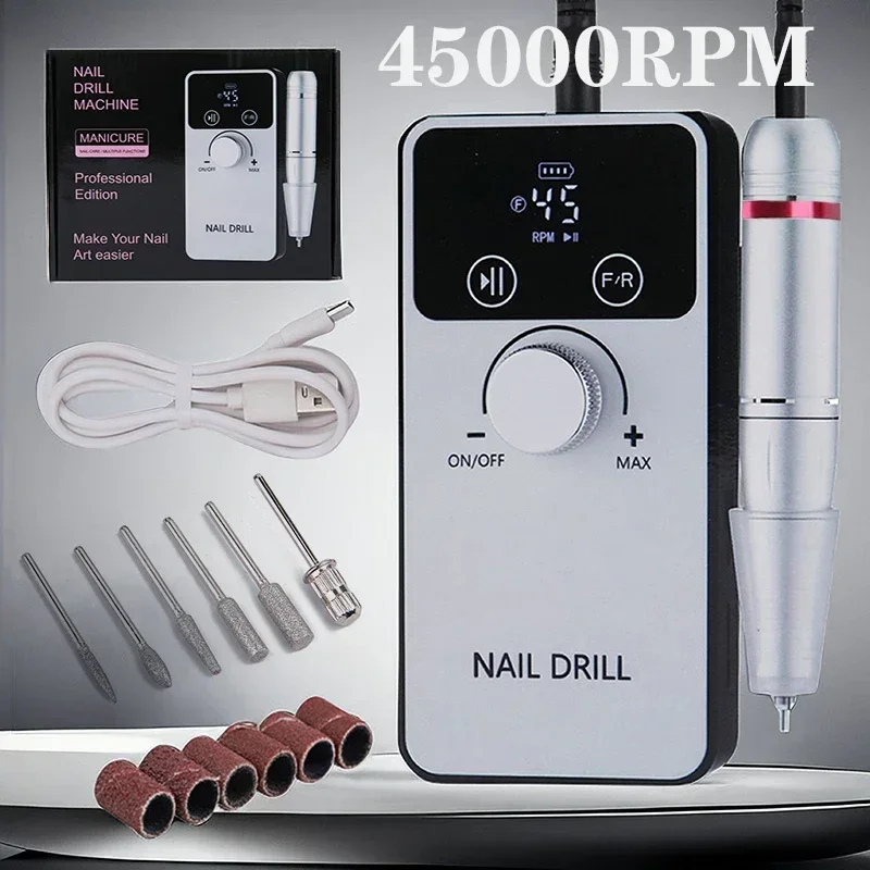 Perceuse à ongles électrique professionnelle, lime à ongles aste, ponceuse à vernis gel, faible bruit, accessoires N64, 45000 tr/min