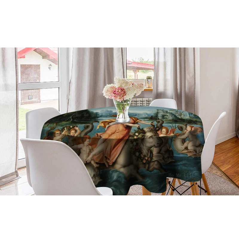 Medieval Ancient Greek Mythology Abduction Of Europa Religious Figures Round Tablecloth By Ho Me Lili For Tabletop Decor