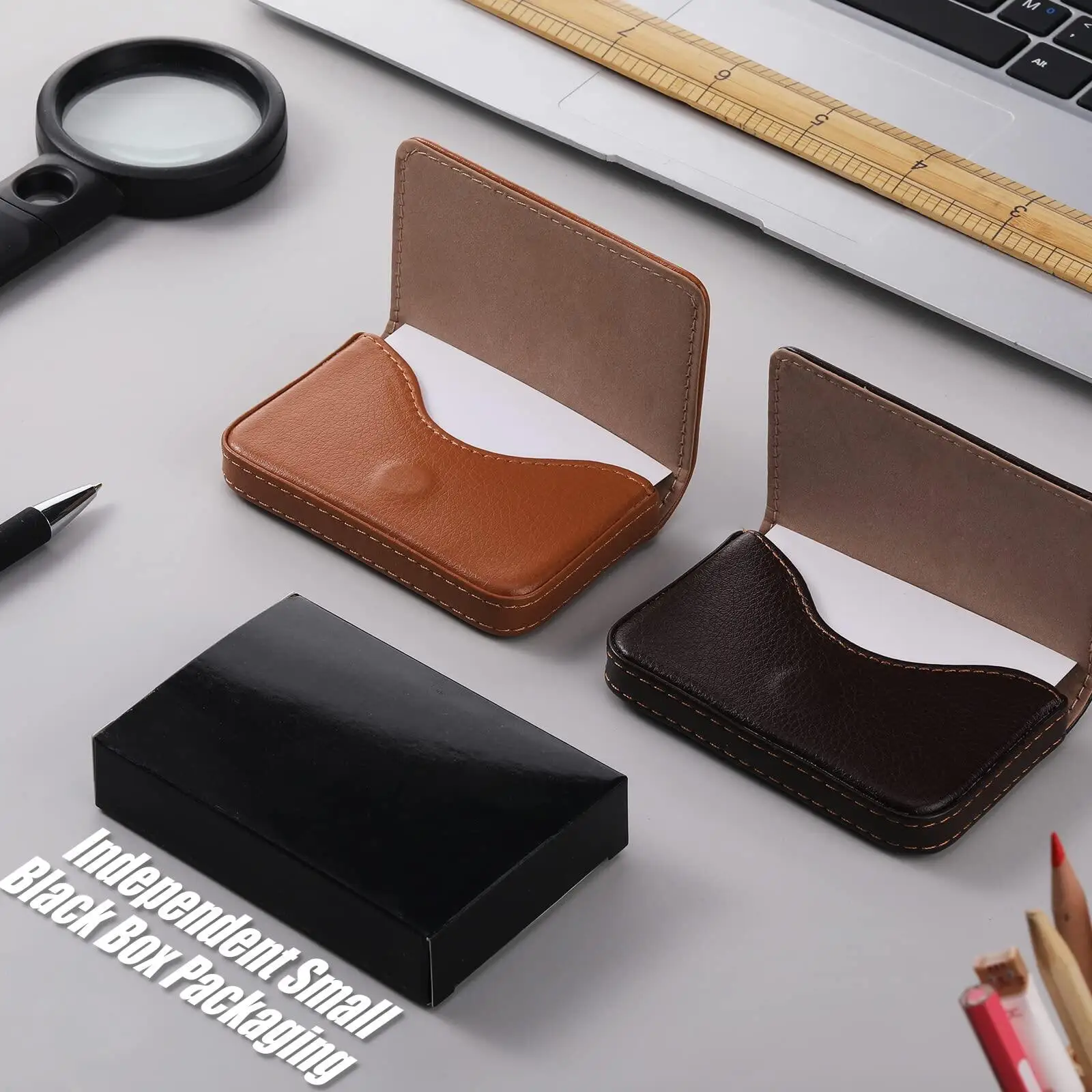 2PCS Men and Women Business Card Box Slim Formal Work Name Card Cases Quality Leather Small ID Credit Cards Holder Pouch