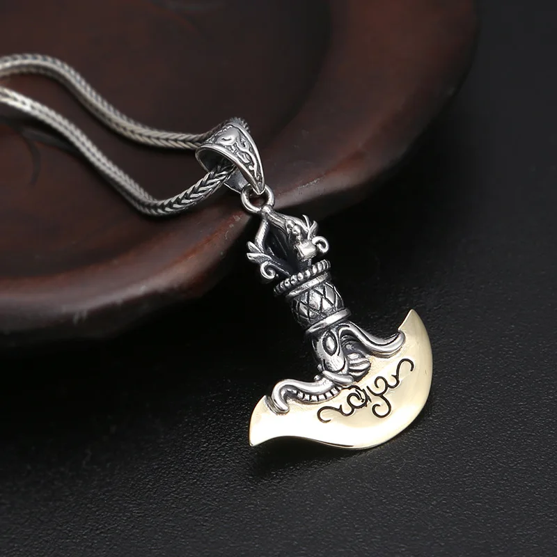S925 Sterling Silver Curved Knife Pendant Black Color Old Process Unisex Fine Jewelry FYNE434