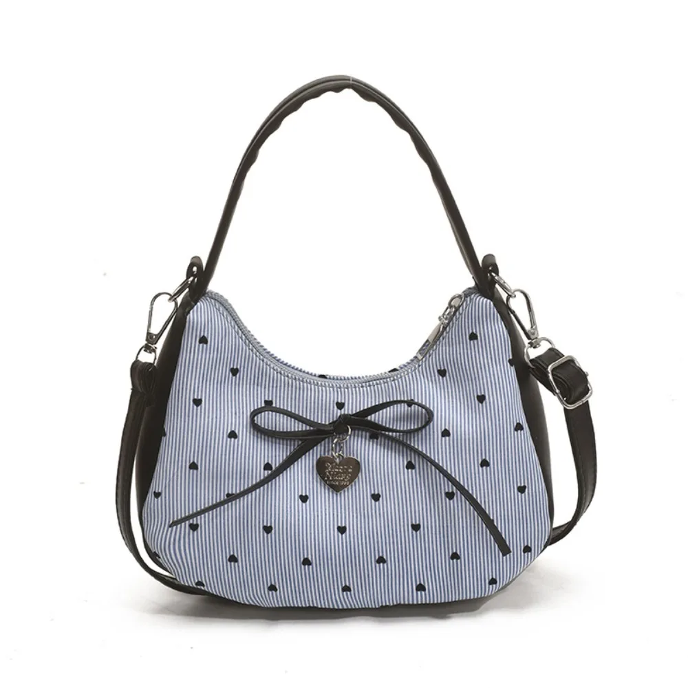 

Vintage Polka Dot Bow Shoulder Bag Love Heart Y2K Underarm Bag Zipper Leisure Hobo Bag Girls
