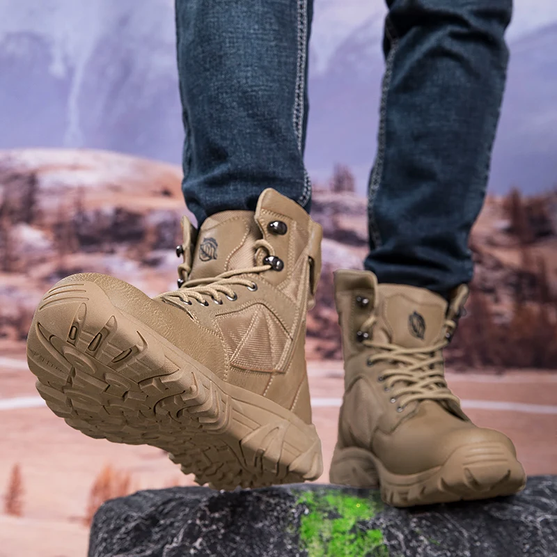 

High-top Boots Men Breathable Anti-slip Shock-absorbing Breathable Combat Boots Men Outdoor Comfortable Casual Ankle Boots Men