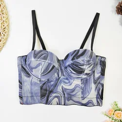French Unique Random Print Lady Stylish Corset Print Daily And Party Tank Top Nightclub Camisole Girl Chic Events Crop Top