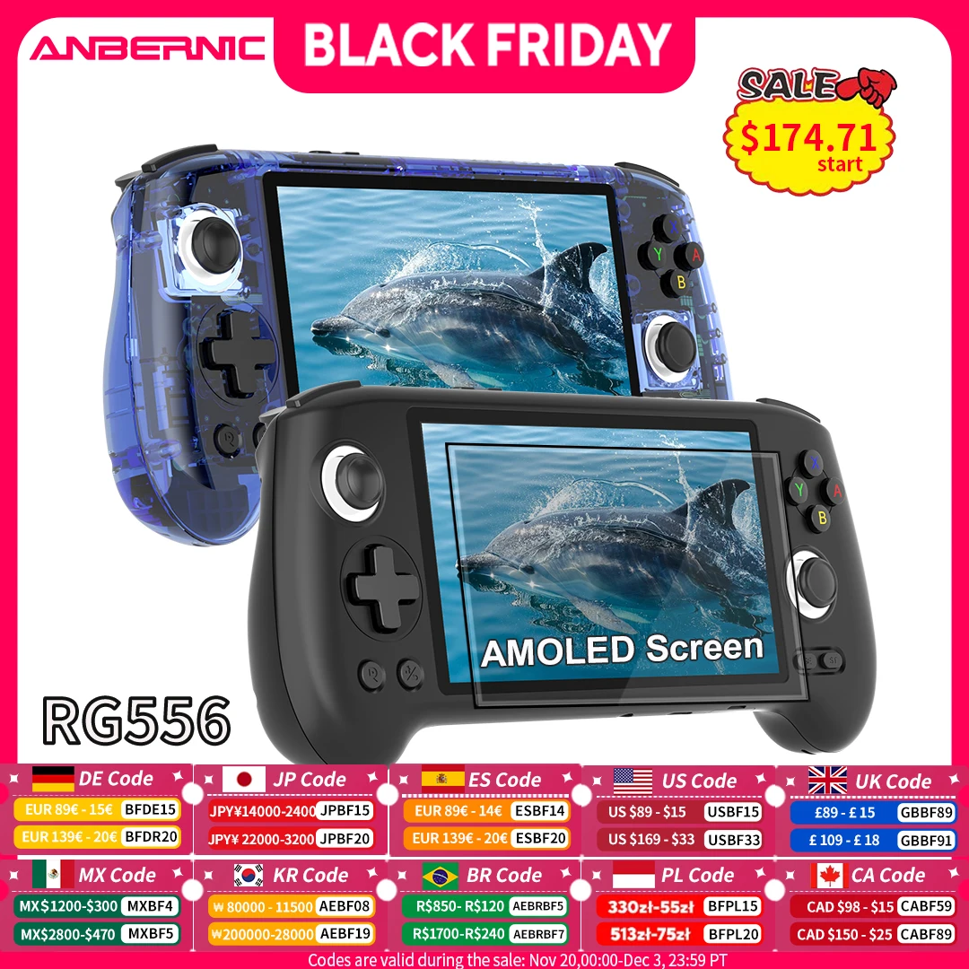 ANBERNIC RG556 Handheld Game Console Unisoc T820 Android 13 5.48 inch AMOLED Screen 5500mAh WIFI Bluetooth Retro Video Players
