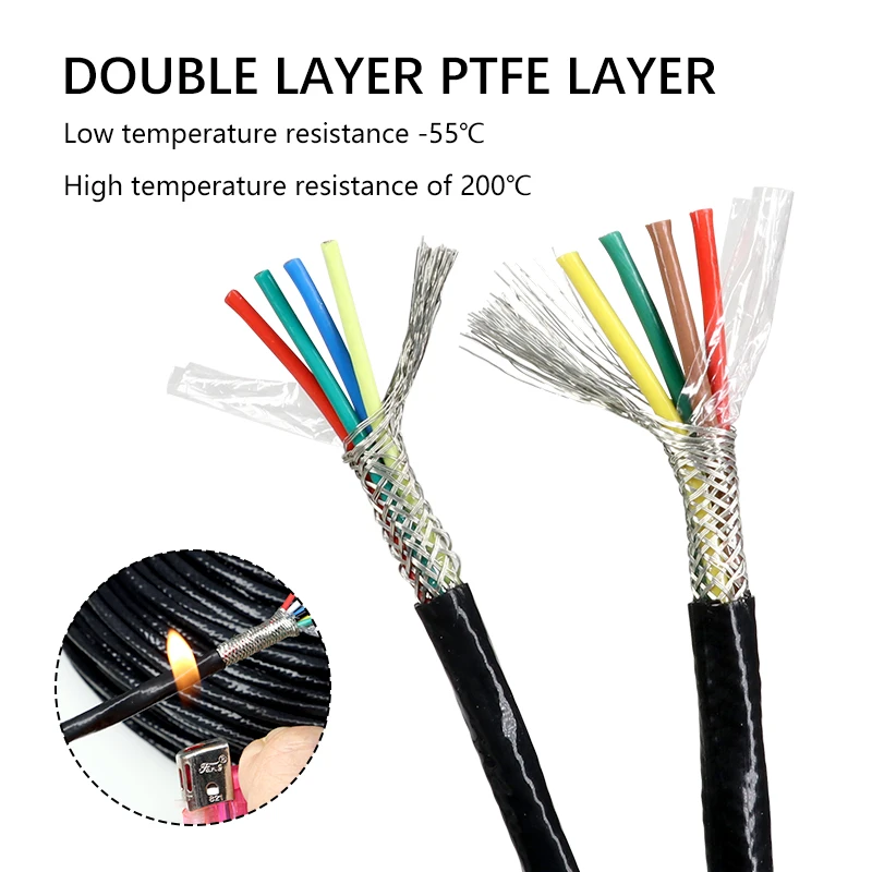 High Temperature PTFE Shielded Wire Sq 0.3/0.5/0.75/1/1.5mm Heat-resistant FEP Insulated Tin-plating Copper Electronic Cables