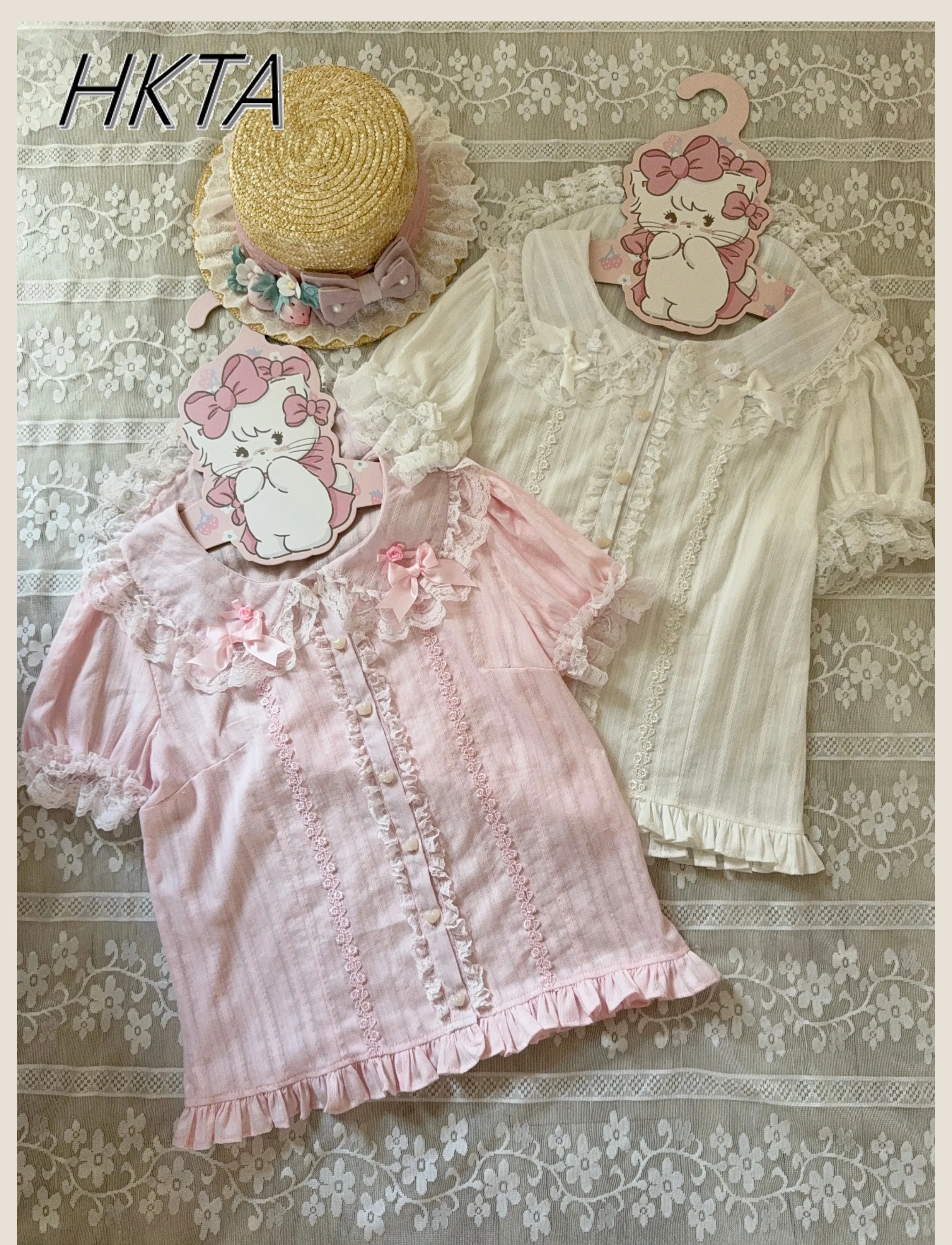 

Kawaii Lolita Inner Three Dimensional Flower Doll Collar Lace Cotton Sweet Shirt Women Fungus Versatile Solid Color Blouse Top