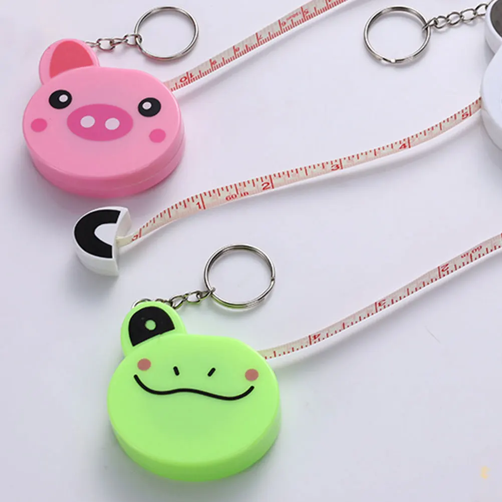 

3 Pcs Animal Keychain Tape Measure Retractable Body Measuring Small Flexible Plastic Panda Frog Pig Accessories