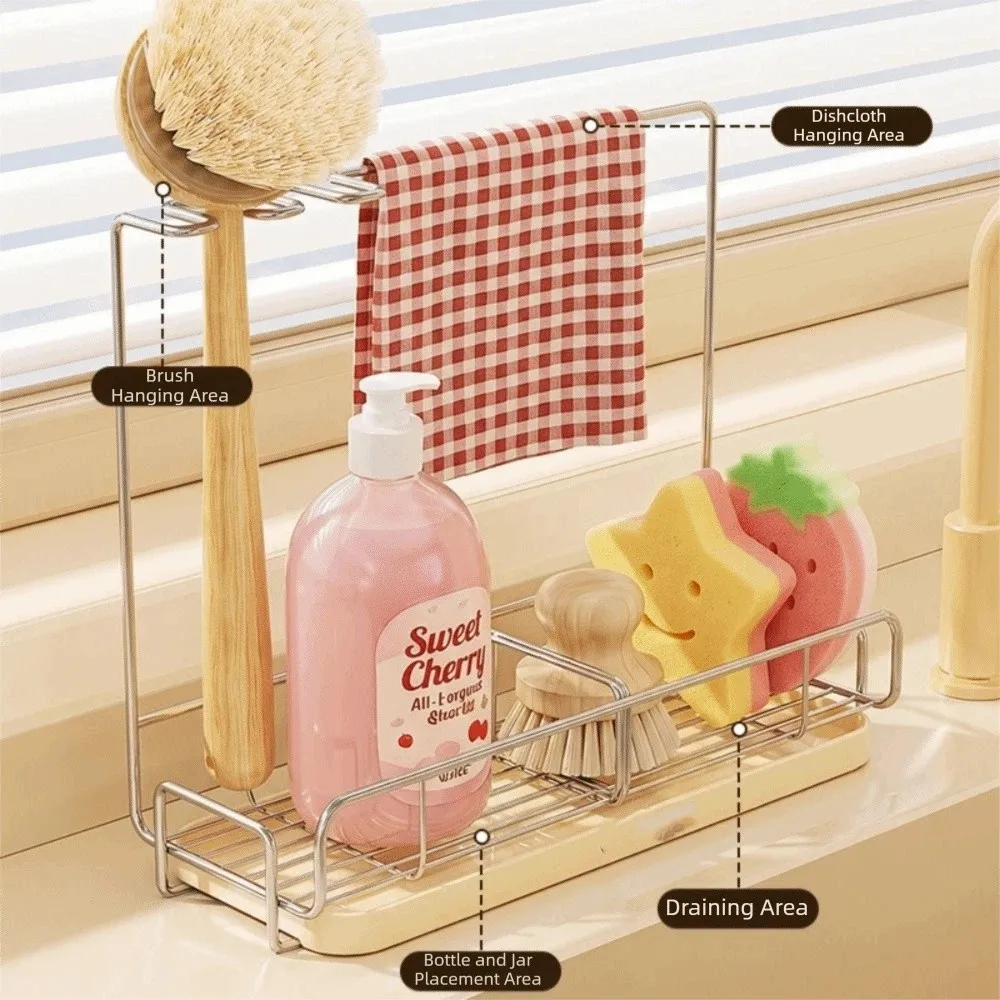 Detachable Drip Tray Dishcloth Drying Rack Quick Draining Open Hollow Structure Storage Rack Freestanding Storage