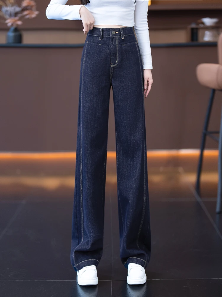 

Джинсы женские с высокой талией, прямые, повседневные, облегающие, весна-осень, новый стиль, синие, популярные, узкие, широкие брюки
