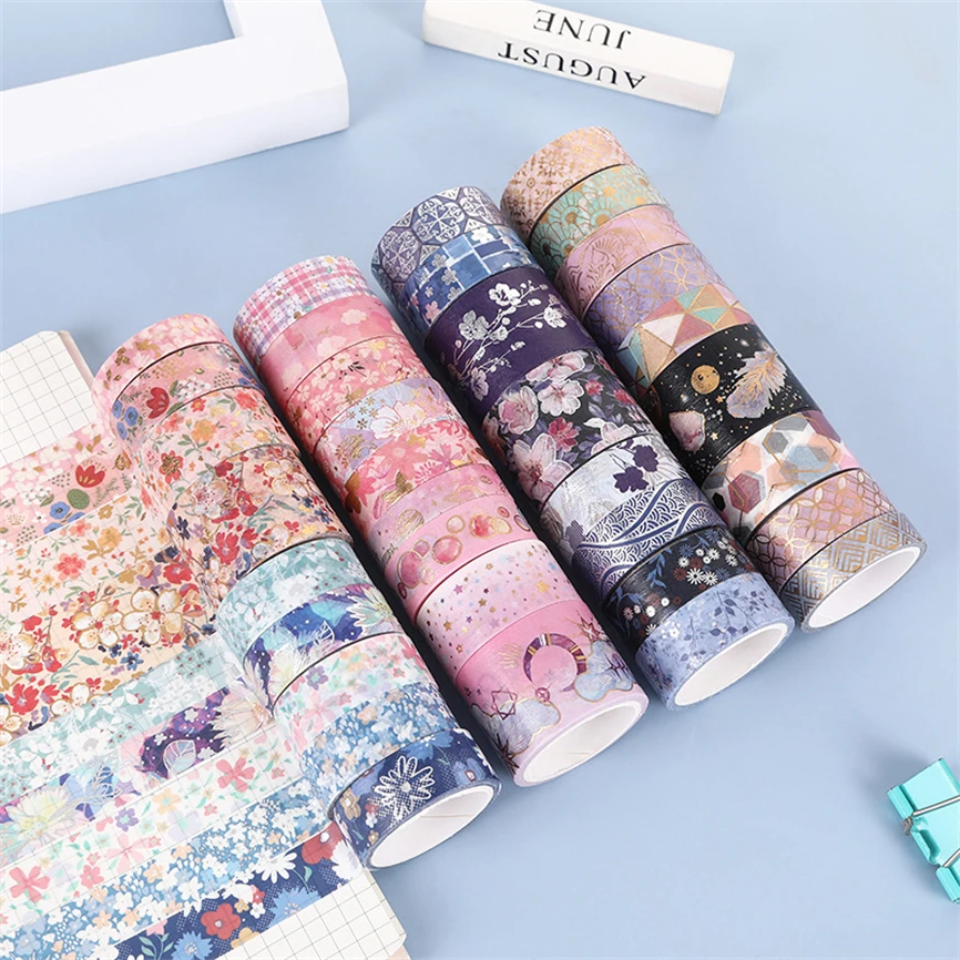 Washi Tapes 9 Pcs Washitape Set Gold Leaf Stickers Papelaria Material Paper Scrapbook Cinta Sakura Pegatinas Washie Masking Tape