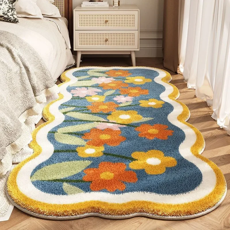 New Bedroom Balcony Imitation Cashmere Carpets Wave Shaped Bedside Rugs Living Room Sofa Absorbent Ins Style Floor Cushion Mats